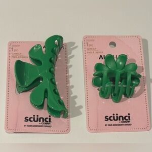 Scunci Kelly Green Leaf and Flower Claw Hair Clips NEW